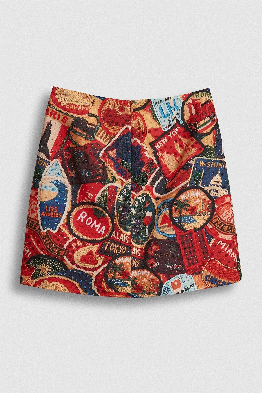 Travel Patch Print Mini Skirt in Italian Summer Vacation in MULTI - Women's Mini Skirts | Urban Daizy