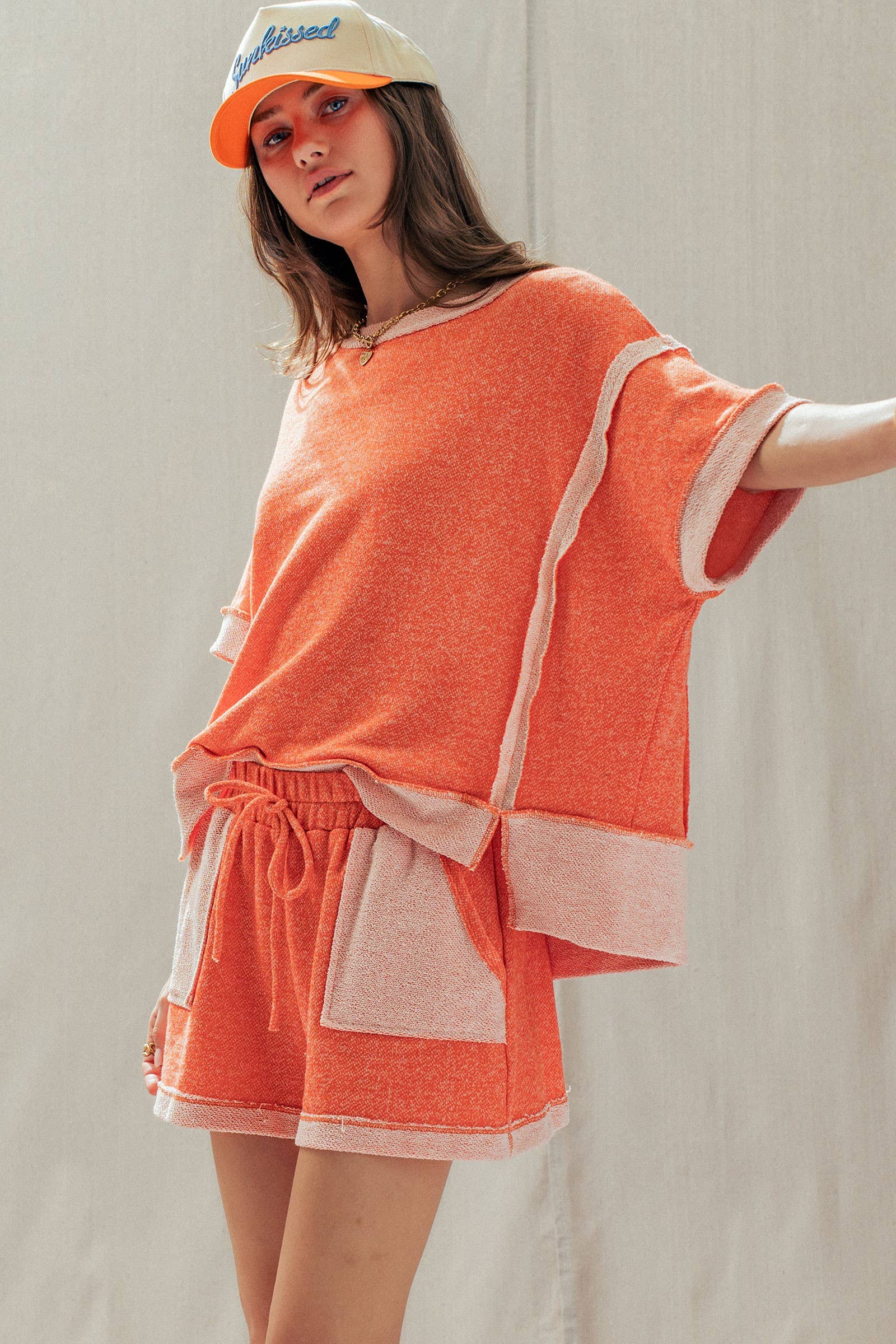 Urban Daizy Reverse Seam Terry Two-Piece Set Pink Lounge Set - Women's (UDST0146-Pink) – alternate view 5