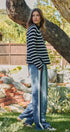 Striped Mock Neck Sweater with Rolled Neckline in IVORY NAVY - Women's Sweaters | Urban Daizy