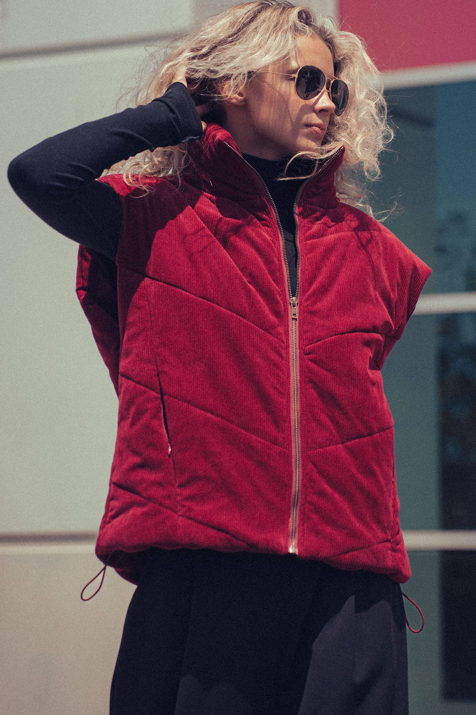 Urban Daizy Sleeveless Corduroy Toggle Hem Puff Vest Charcoal Outerwear Vest - Women's (UDZ-OT-00072) – alternate view 5