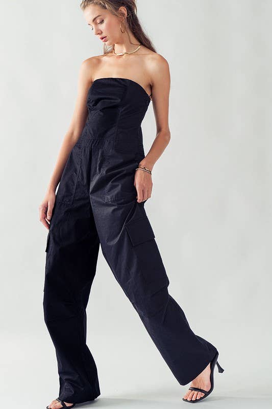 Urban Daizy Strapless Wide Leg Cargo Pocket Artisanal Jumpsuit Moss Jumpsuit - Women's (UDZ-JR-00002) – alternate view 20
