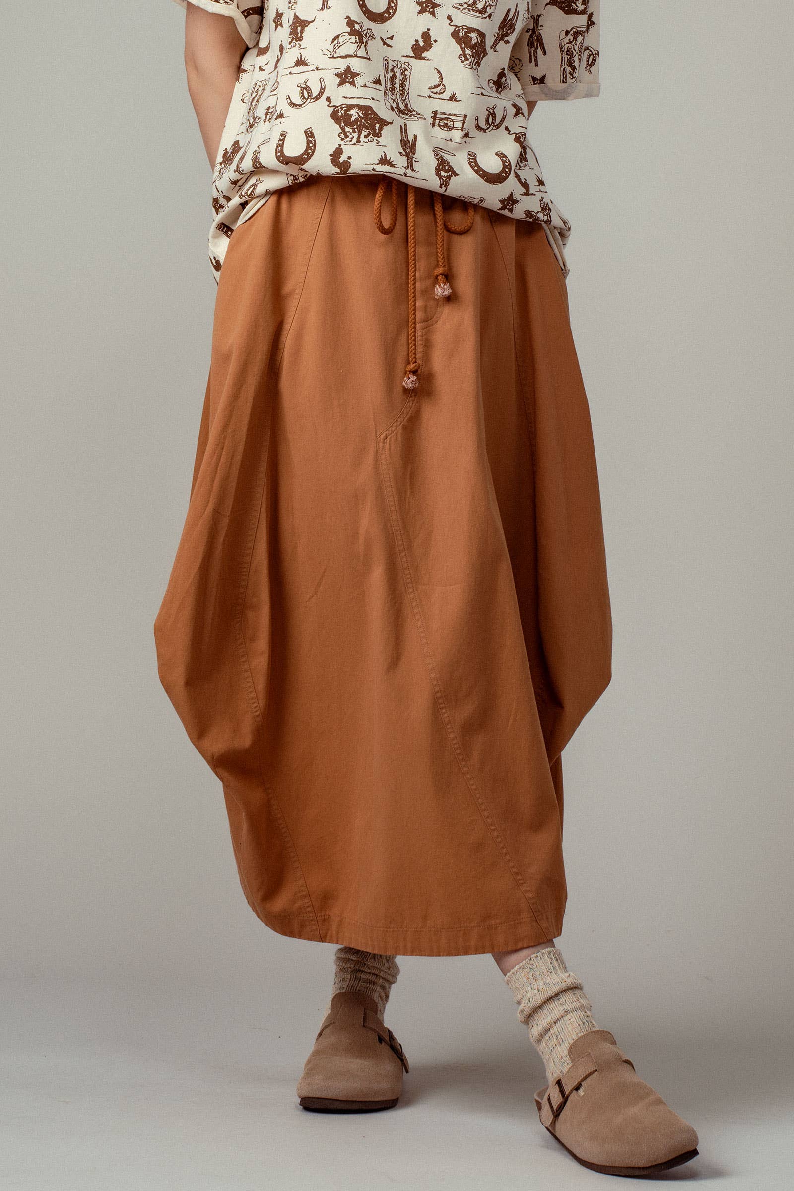 Balloon Hem Drawstring Maxi Skirt