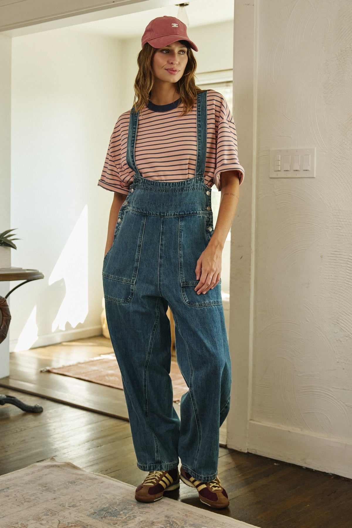 Wide Leg Denim Overalls with Utility Pockets in DENIM - Women's Jumpsuits | Urban Daizy