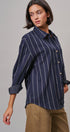 Oversized Striped Cotton Button-Down Shirt in NAVY - Women's Shirts & Blouses | Urban Daizy