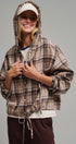Plaid Flannel Hooded Shirt Jacket with Drawstring Hem in KHAKI - Women's Shirts & Blouses | Urban Daizy