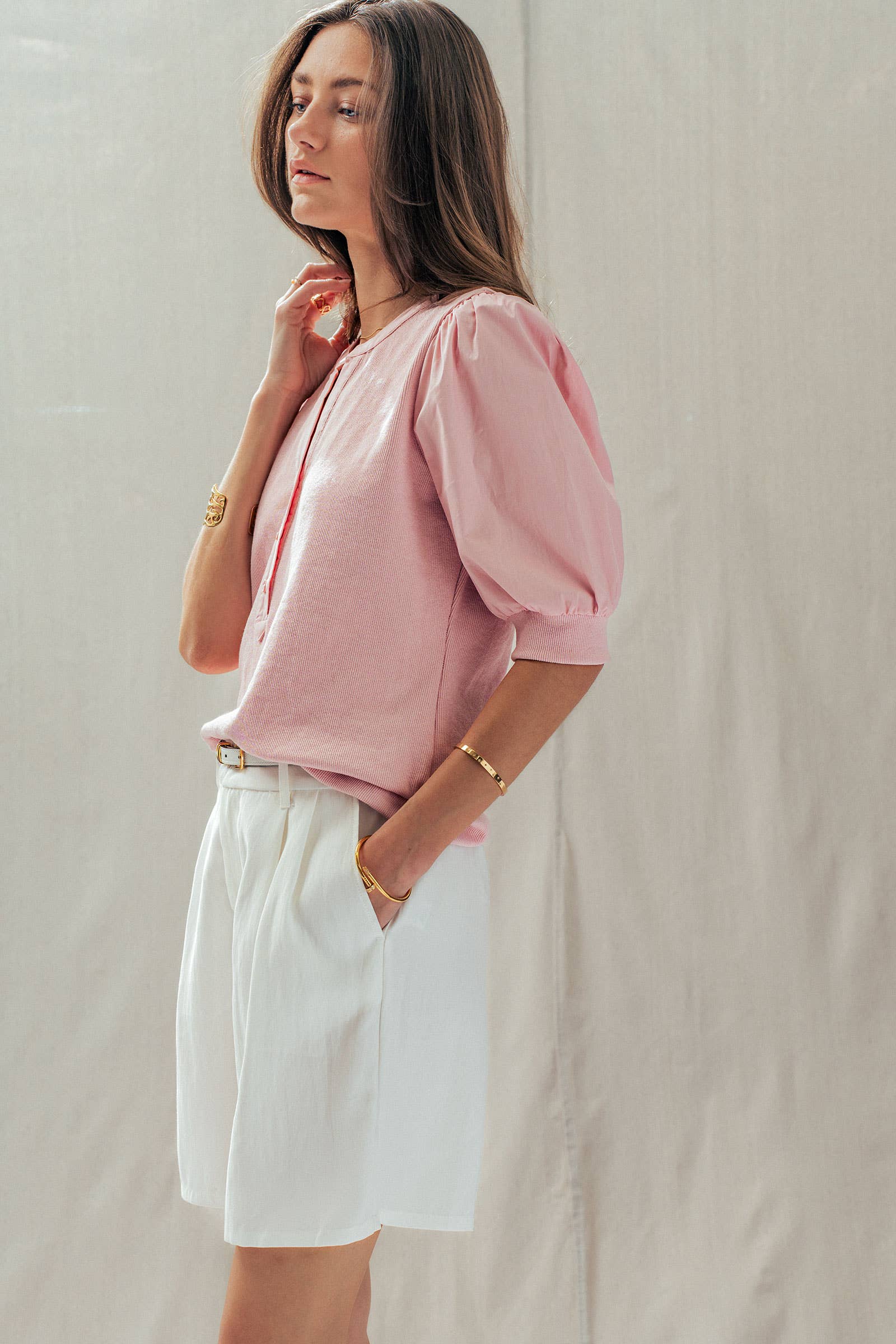 Puff Sleeve Henley Top
