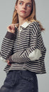 Urban Daizy Playful Cropped Stripe Cotton Top Black-White Polo - Women's (UDZ-PT-00355) – alternate view 2