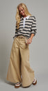 Washed Cotton Wide Leg Palazzo Pants with Woven Belt in KHAKI - Women's Casual Pants | Urban Daizy