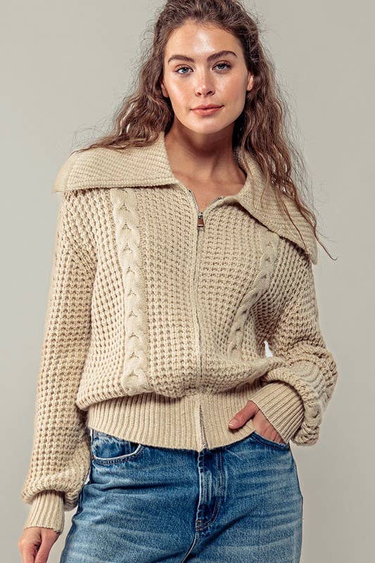 Urban Daizy Textured Cable Knit Sailor Jacket Beige-Buff Jacket - Women's (UDZ-OT-00317) – alternate view 20