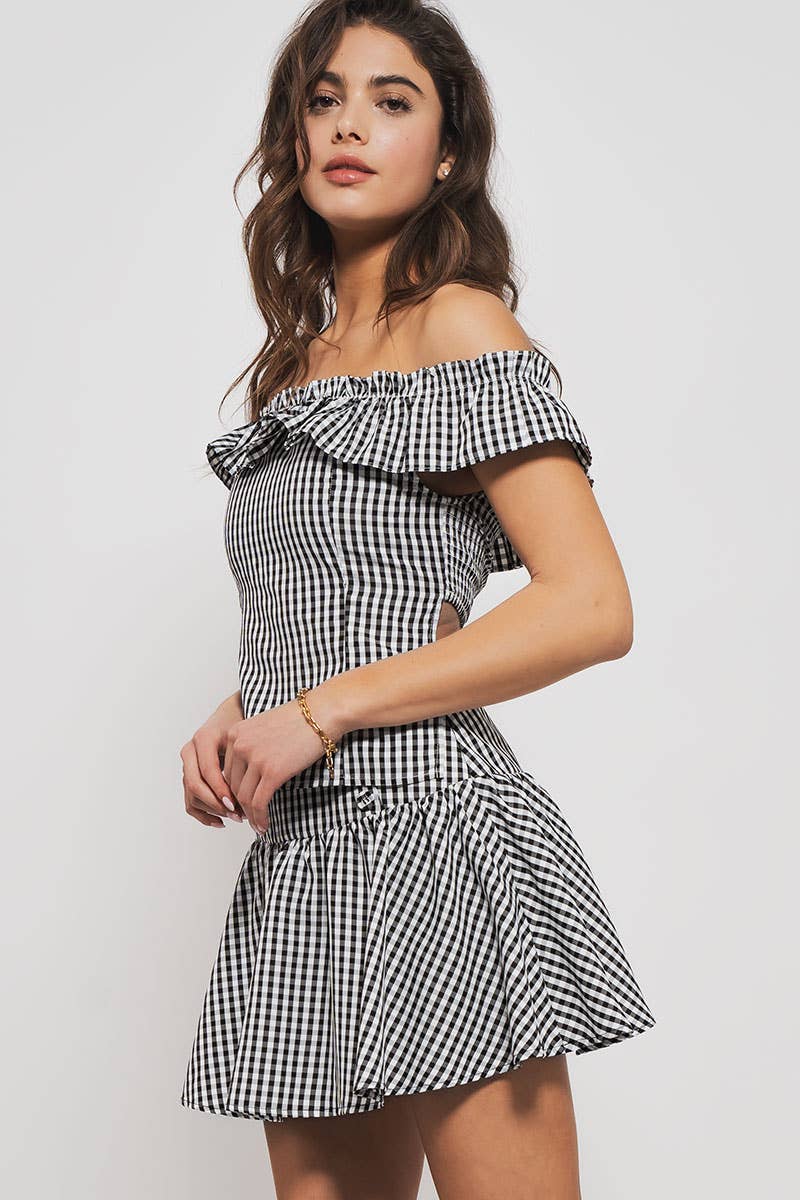 Urban Daizy Gingham Ruffle Off-Shoulder Crop Top Pink Blouse - Women's (UDZ-TP-01034) – alternate view 7