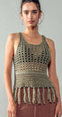 Urban Daizy Crochet Knit Boho Tassel Hem Summer Cover Top Khaki Knit Top - Women's (UDZ-TP-00504) – alternate view 2