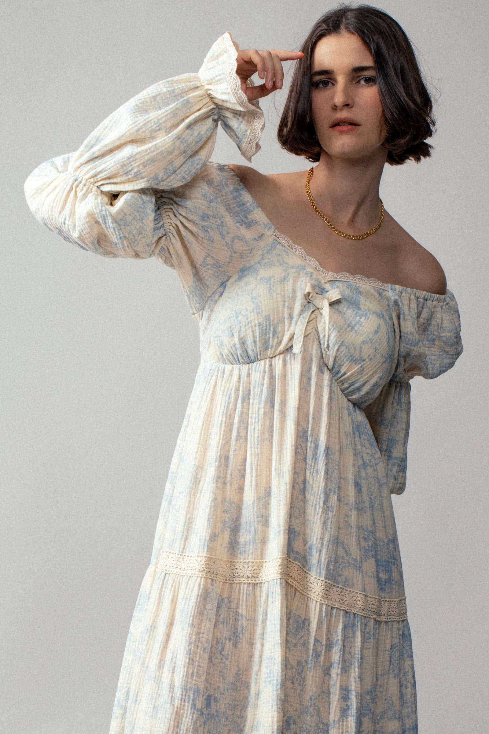 Urban Daizy Off-Shoulder Tiered Puff Sleeve Midi Dress Blue Dress - Women's (UDDR0211-Blue) – alternate view 14