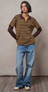 Striped Collared Layered Polo Top in BROWN - Women's Sweaters | Urban Daizy