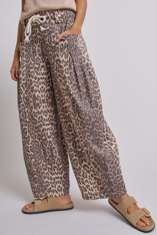 Vintage Wash Leopard Print Barrel Pants