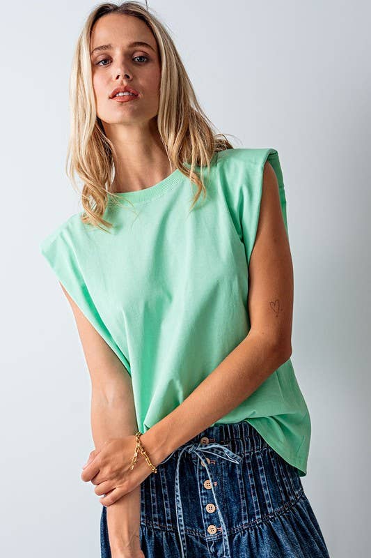 Urban Daizy Padded Shoulder Sleeveless Cotton Muscle Tee Mint T-Shirt - Women's (UDZ-TP-00589) – alternate view 11