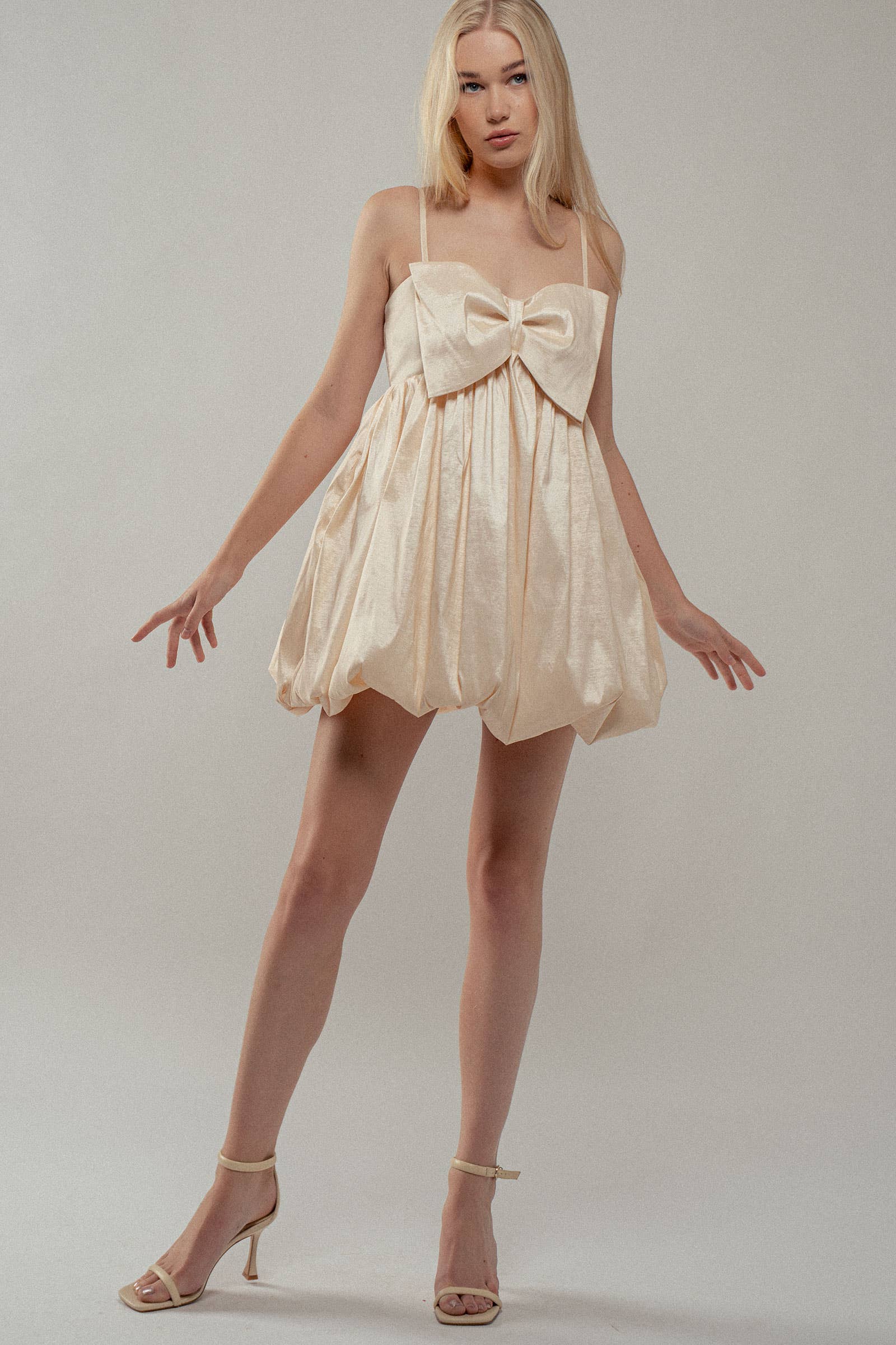 Urban Daizy Sweetheart Bow Front Smocked Back Mini Dress Beige Dress - Women's (UDZ-DR-00300) – alternate view 11