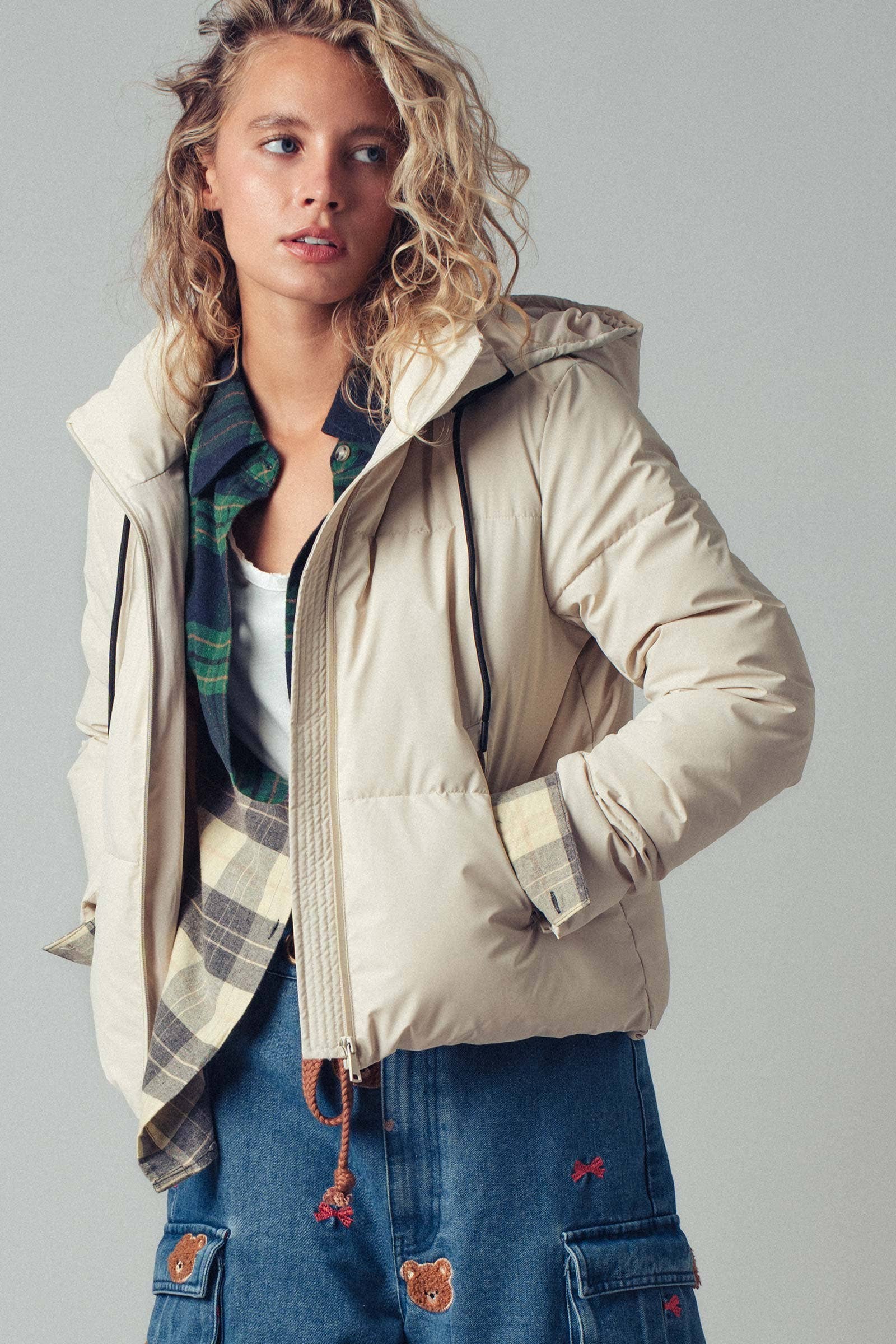 Urban Daizy Cozy Drawstring Hooded Puffer Jacket Black Puffer Jacket - Women's (UDZ-KN-00653) – alternate view 19