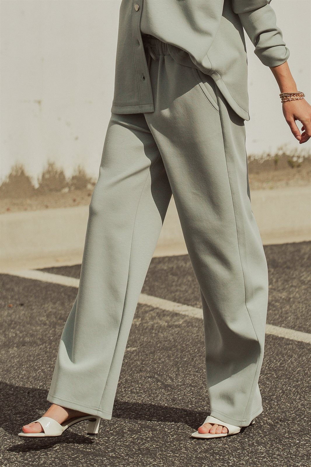 Cotton Blend Wide Leg Drawstring Lounge Pants