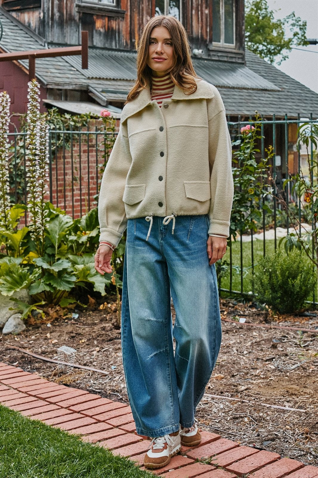 Sweater Knit Button Front Jacket with Detachable Collar in IVORY - Women's Jackets & Blazers | Urban Daizy