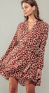 Urban Daizy Giraffe Print Long Sleeve V Neck Belted Mini Western Dress Rust Dress - Women's (UDZ-DR-00066)