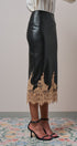 Faux Leather Lace Trim Midi Pencil Skirt in BLACK - Women's Midi Skirts | Urban Daizy