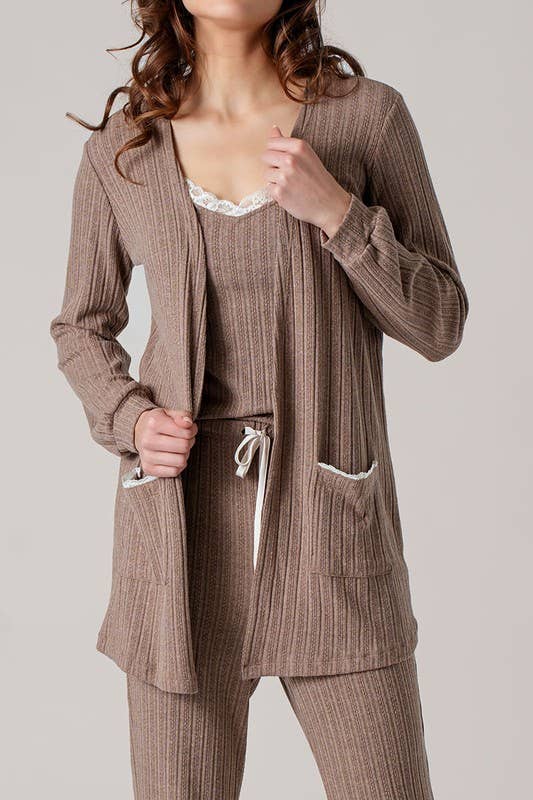 Urban Daizy Pointelle Knit Lace-Trim Pocket Cardigan Cocoa Cardigan - Women's (UDZ-KN-01037) – alternate view 19