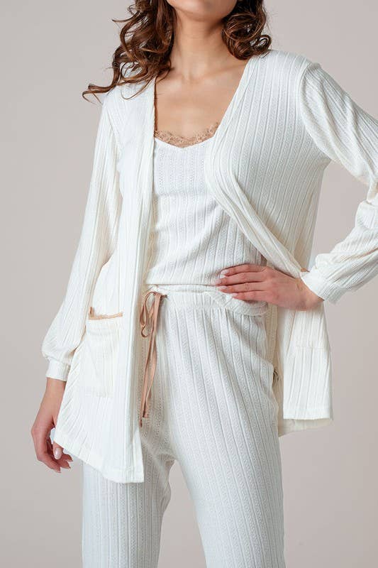 Urban Daizy Pointelle Knit Lace-Trim Pocket Cardigan Cocoa Cardigan - Women's (UDZ-KN-01037) – alternate view 11