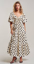 Urban Daizy Textured Polka Dot Tie-Front Puff Sleeve Maxi Dress Ivory Dress - Women's (TNDR1408-Ivory)