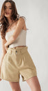 Urban Daizy Double Button Paper Bag Pleated Bermuda Shorts Beige Shorts - Women's (UDZ-PT-00015) – alternate view 4