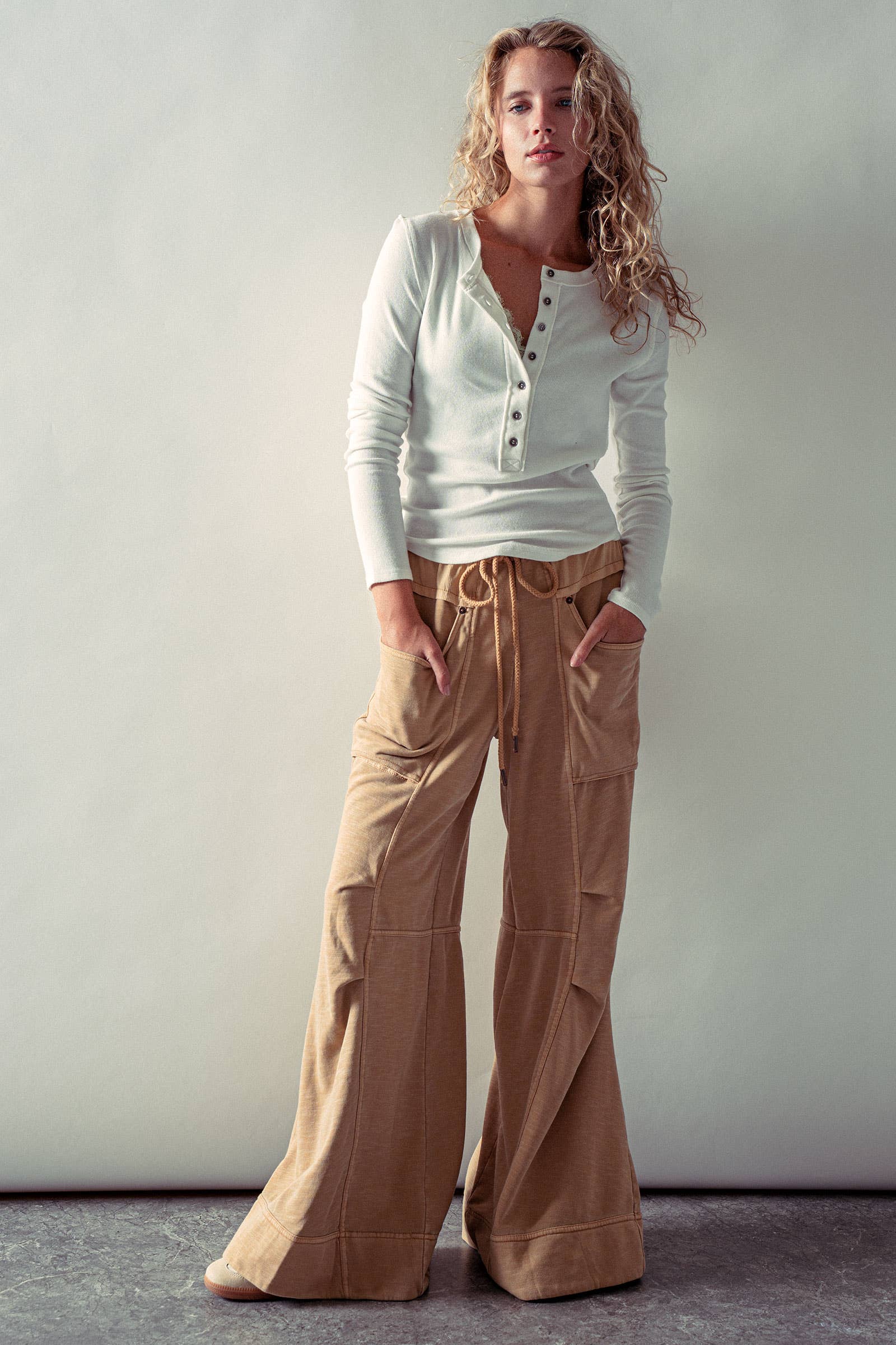 Ribbed Henley Long Sleeve Top