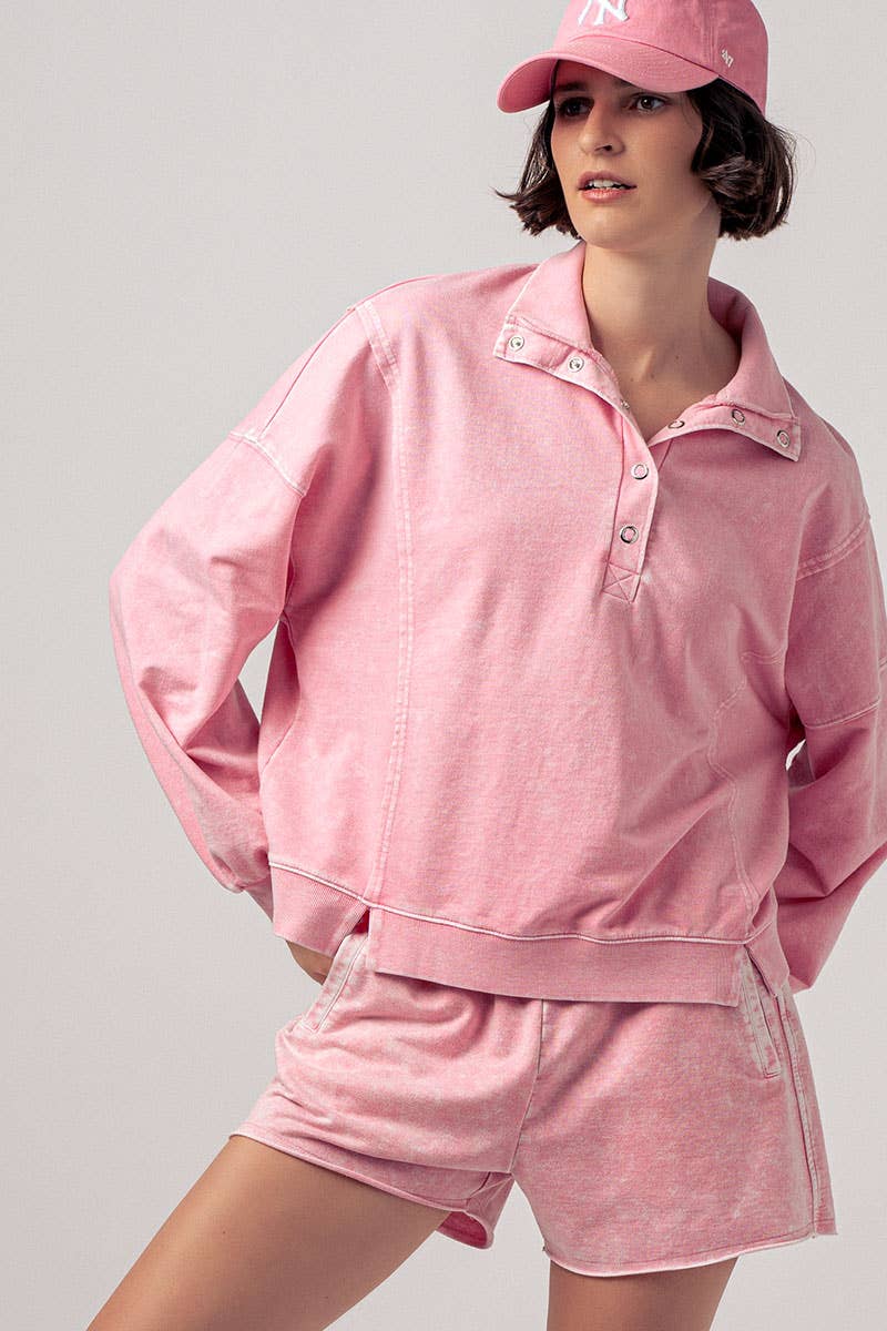 Vintage Wash Snap-Front Sweatshirt