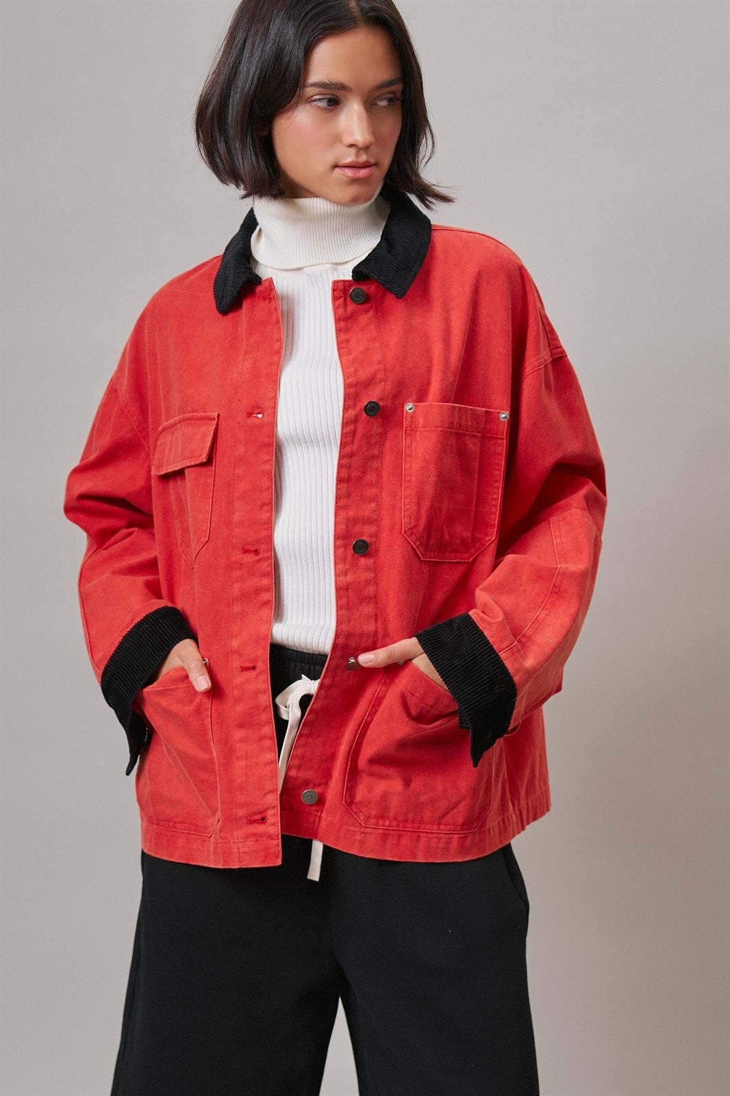 Oversized Utility Barn Jacket in RED - Women's Jackets & Blazers | Urban Daizy