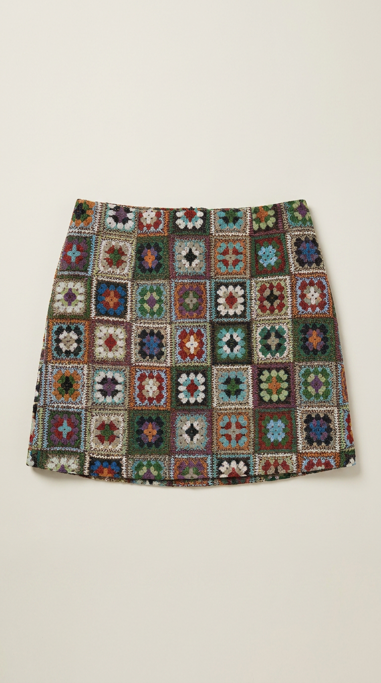 Artisanal Geometric Woven Mini Skirt