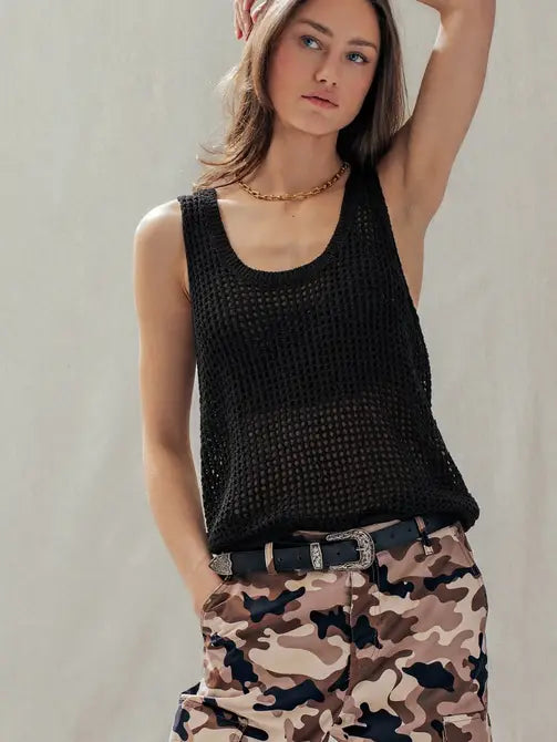 Relaxed Open-Knit Sleeveless Sweater Tank