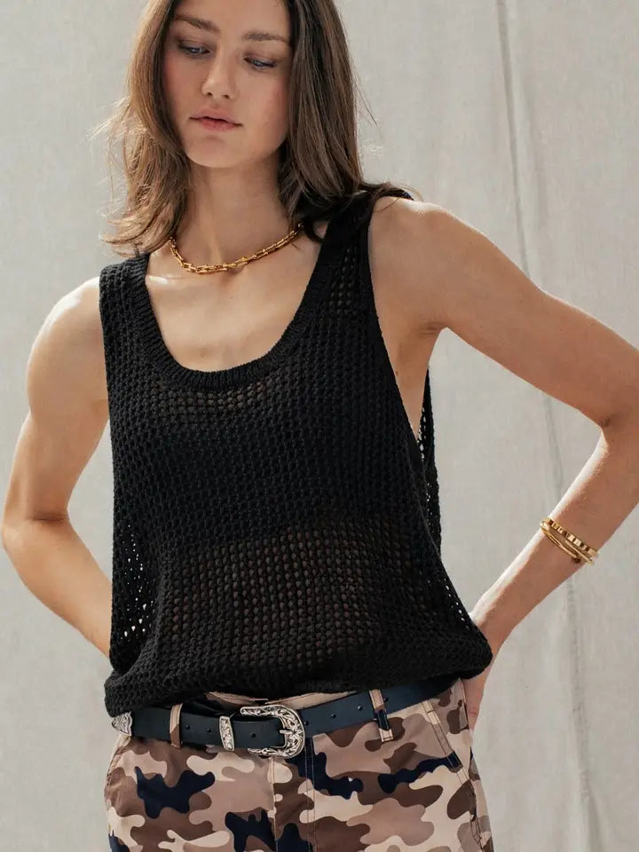 Relaxed Open-Knit Sleeveless Sweater Tank