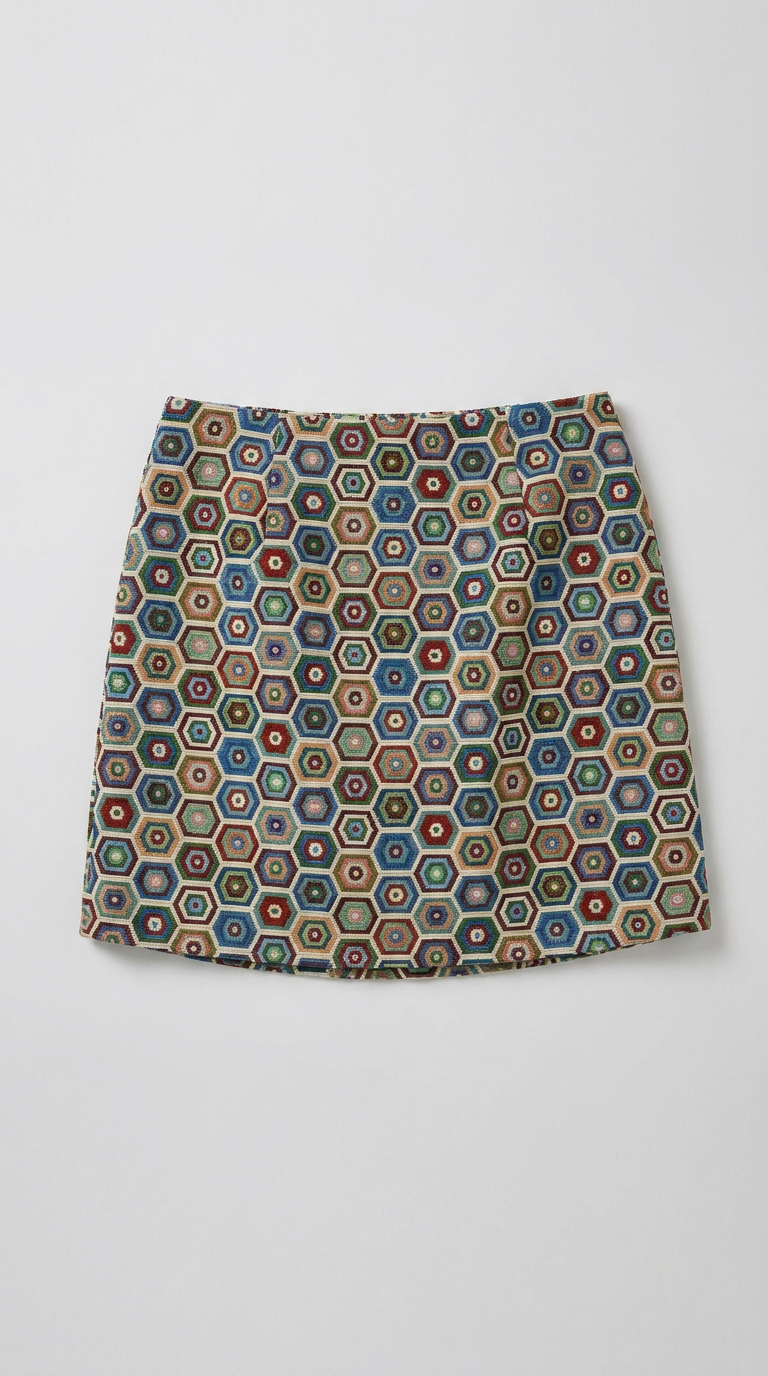 Artisanal Geometric Woven Mini Skirt