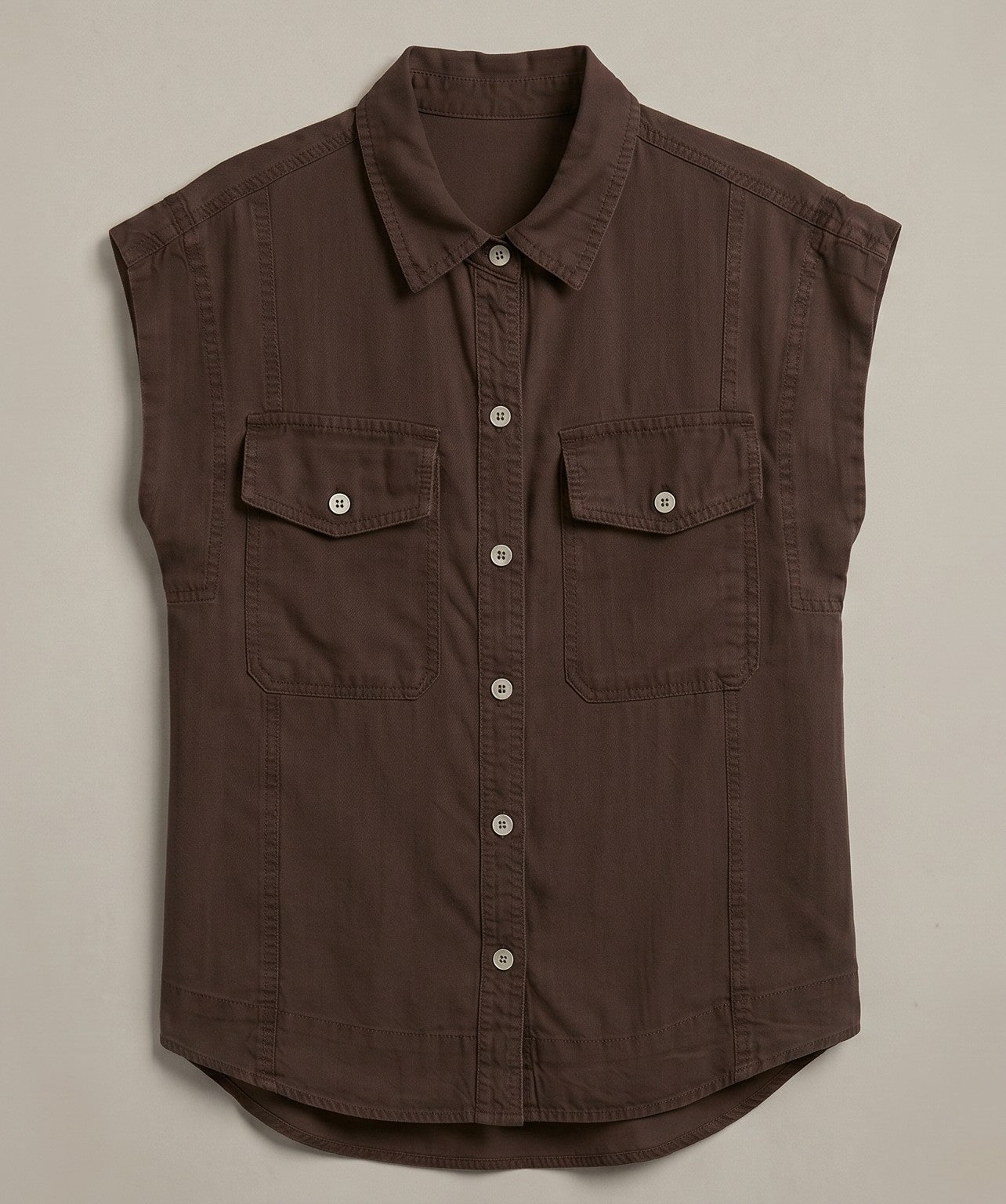 Sleeveless Tencel Denim Button-Front Shirt