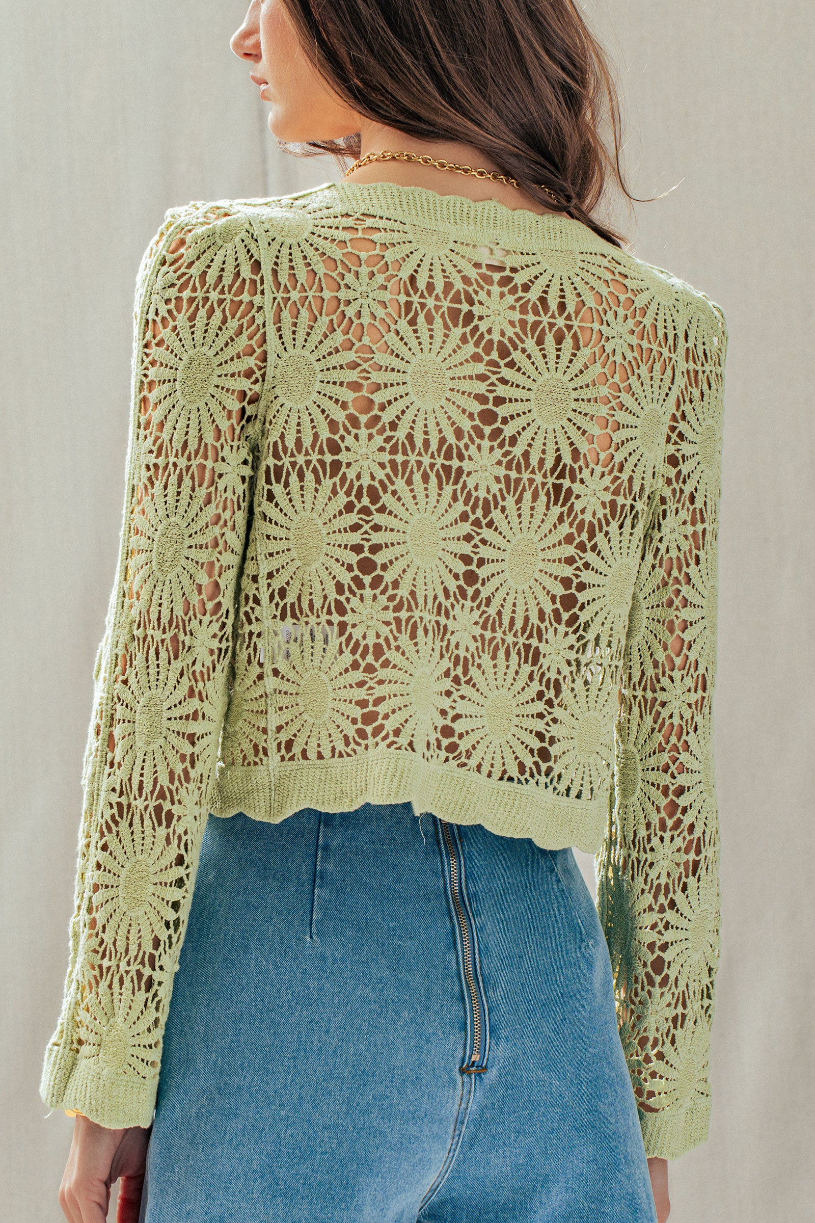 Romantic Floral Crochet Button Down Spring Cropped Cardigan