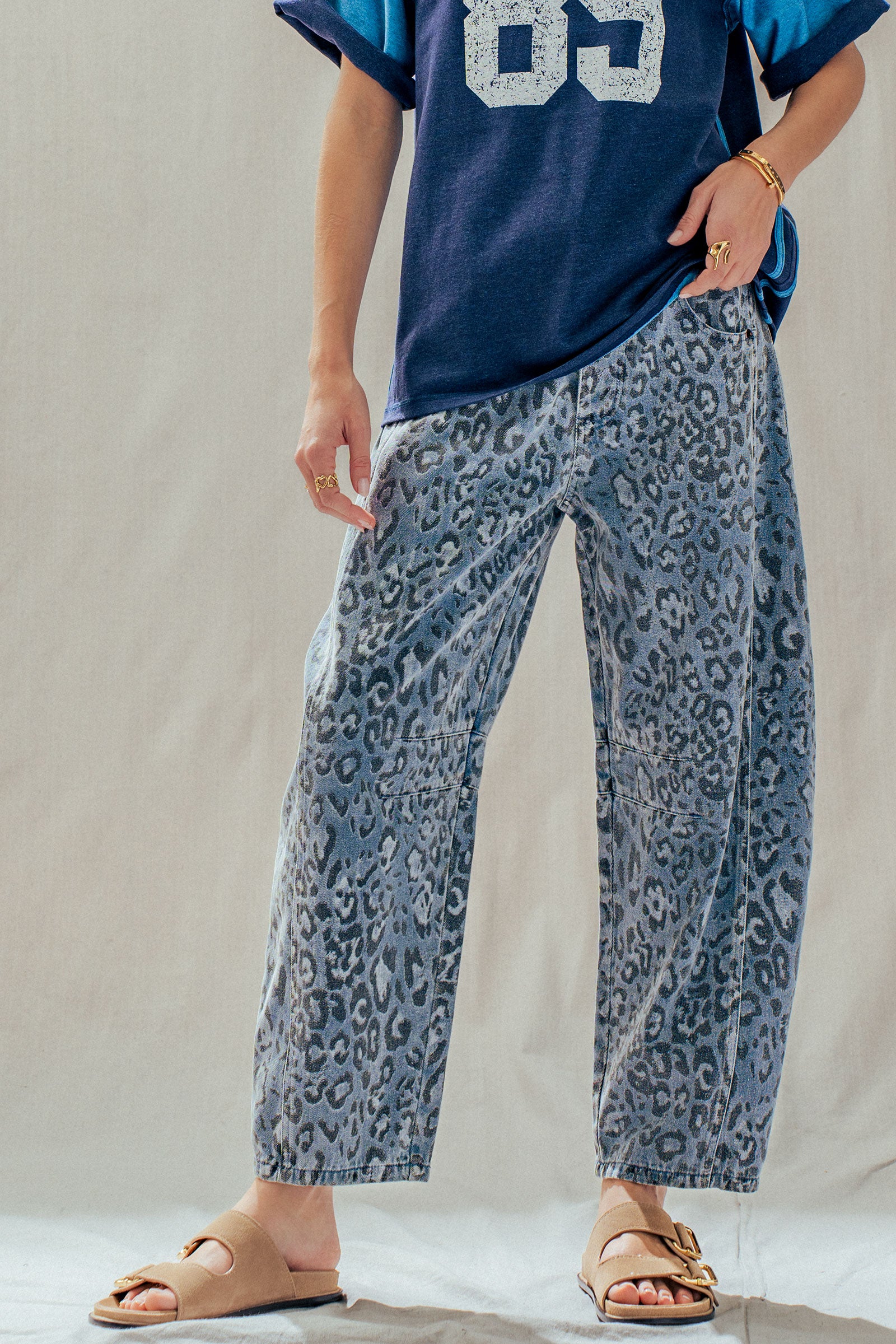 Leopard Print Relaxed Straight Denim Pants