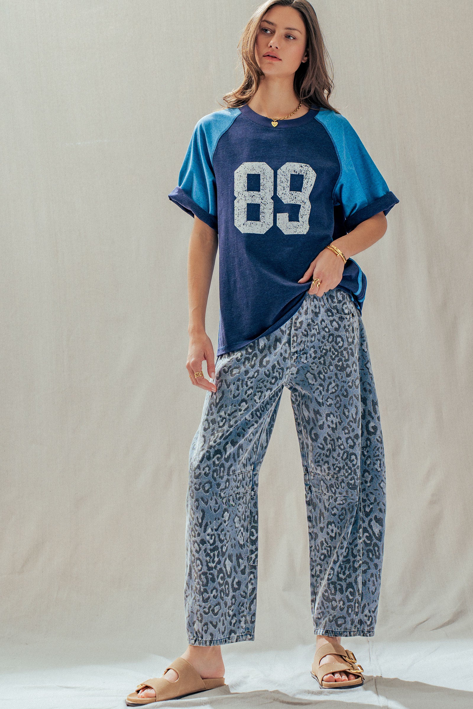 Leopard Print Relaxed Straight Denim Pants