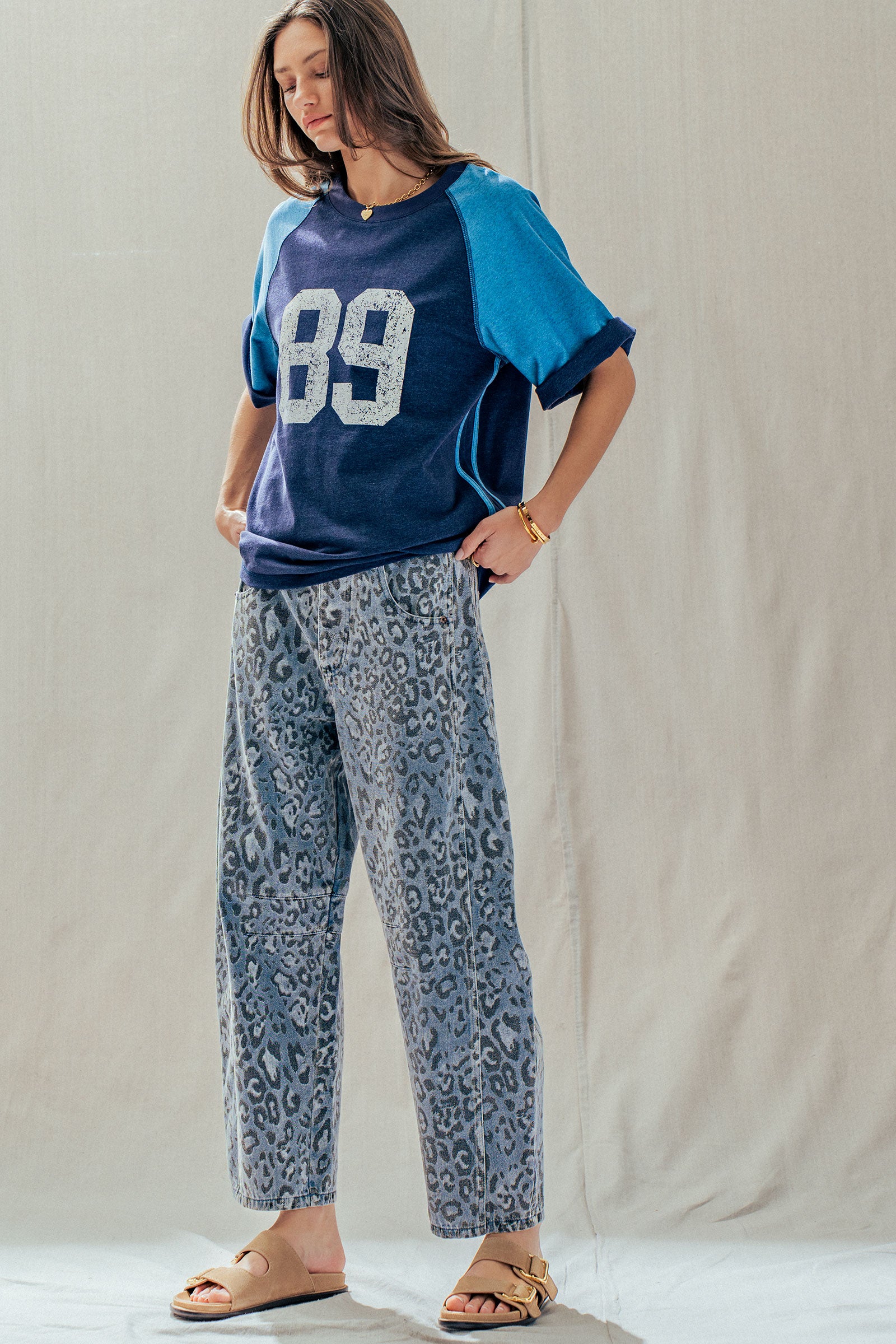 Leopard Print Relaxed Straight Denim Pants