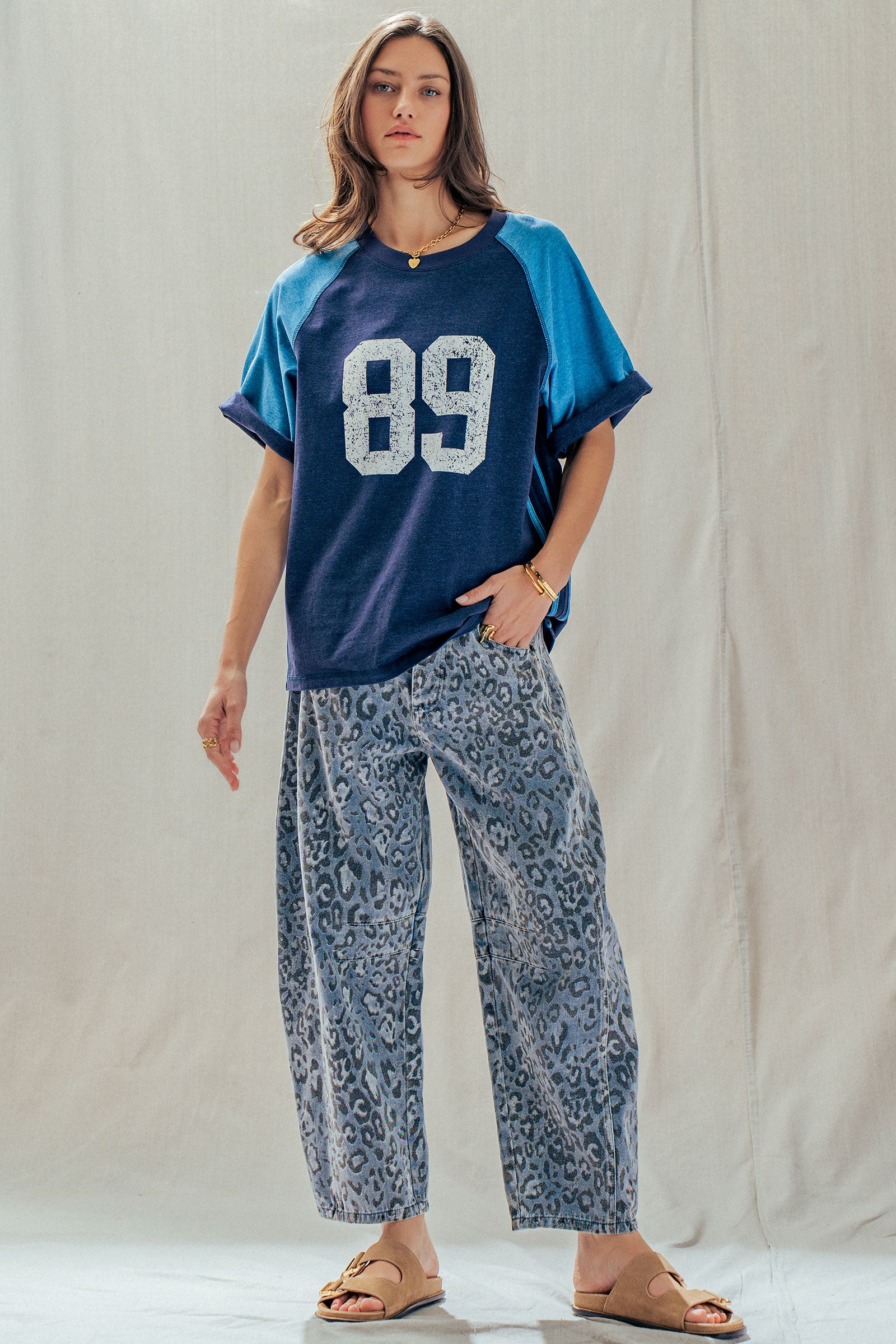 Leopard Print Relaxed Straight Denim Pants
