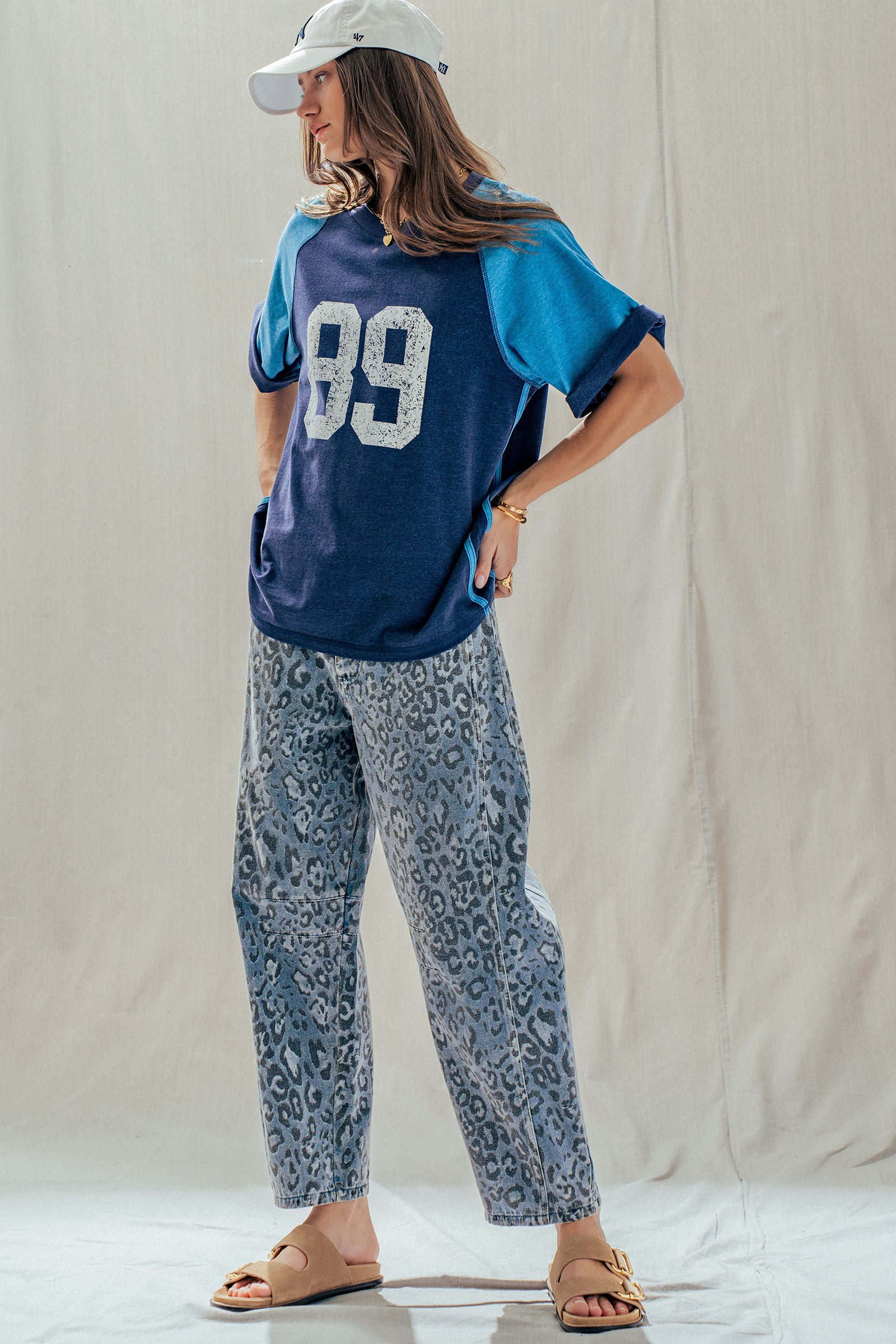 Leopard Print Relaxed Straight Denim Pants