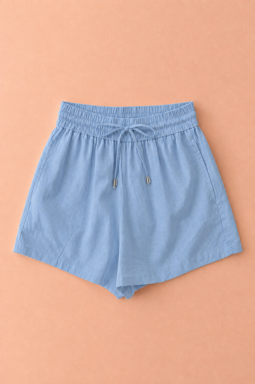 Linen Blend Elastic Waist Drawstring Shorts