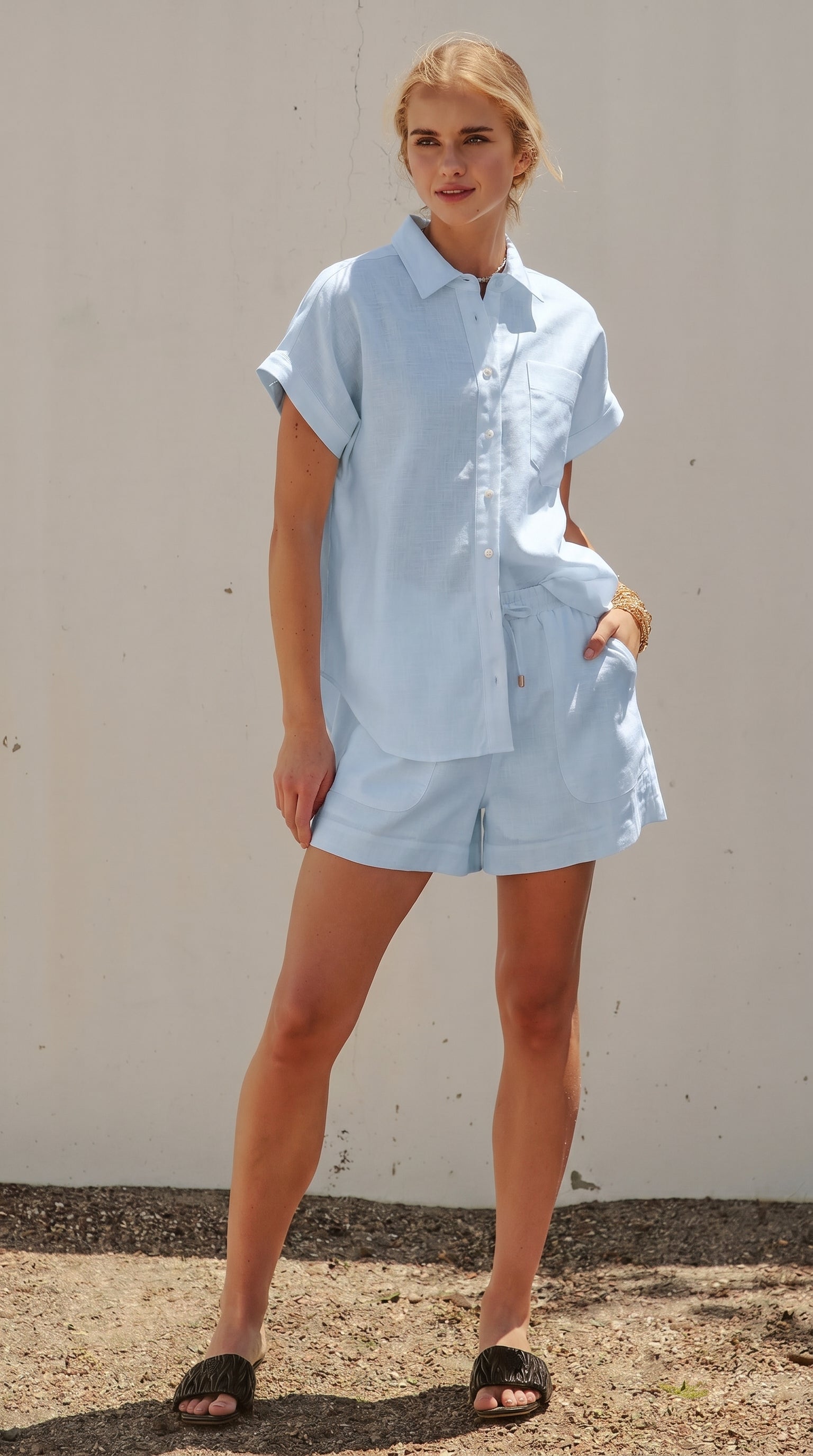 Linen Short Sleeve Button-Down Shirt