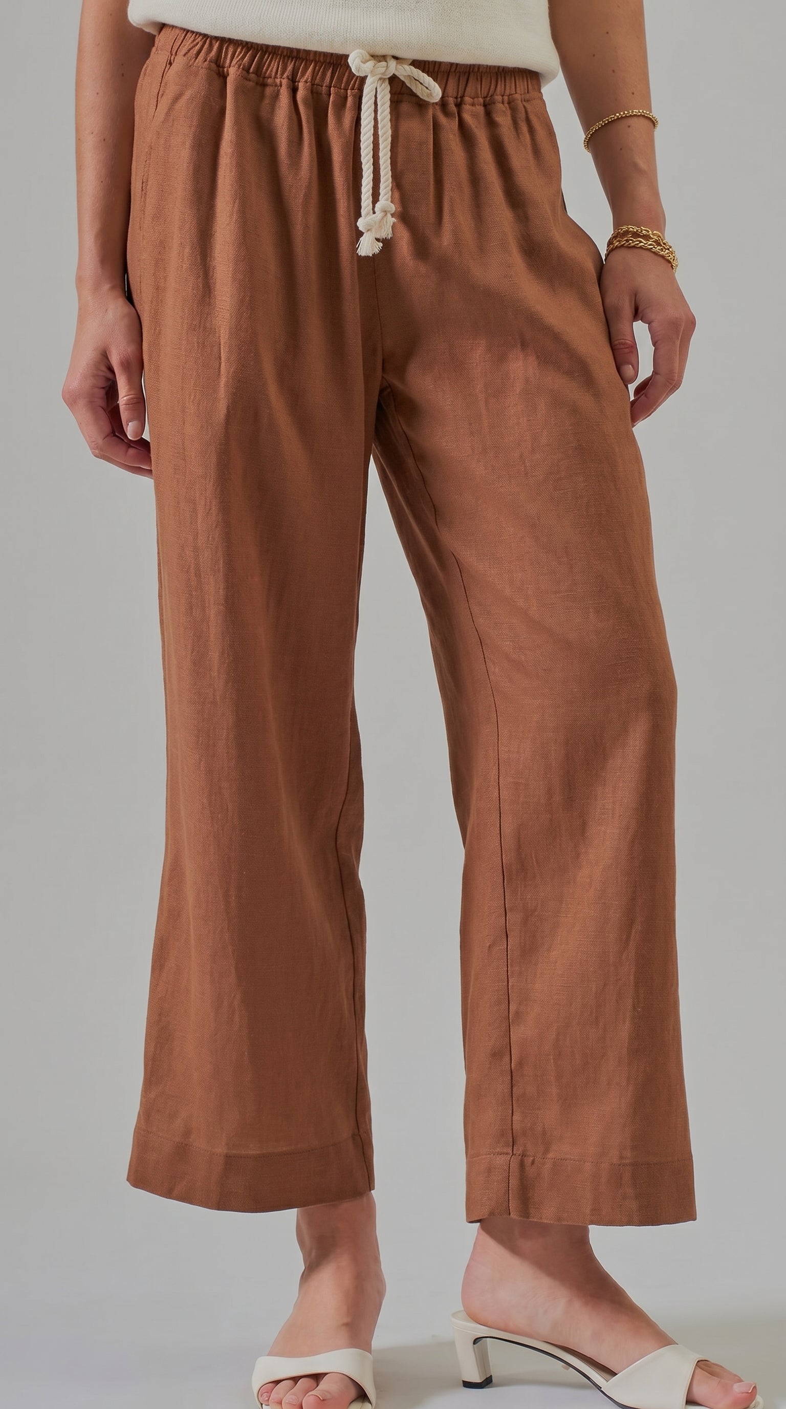 Linen Wide-Leg Drawstring Pants