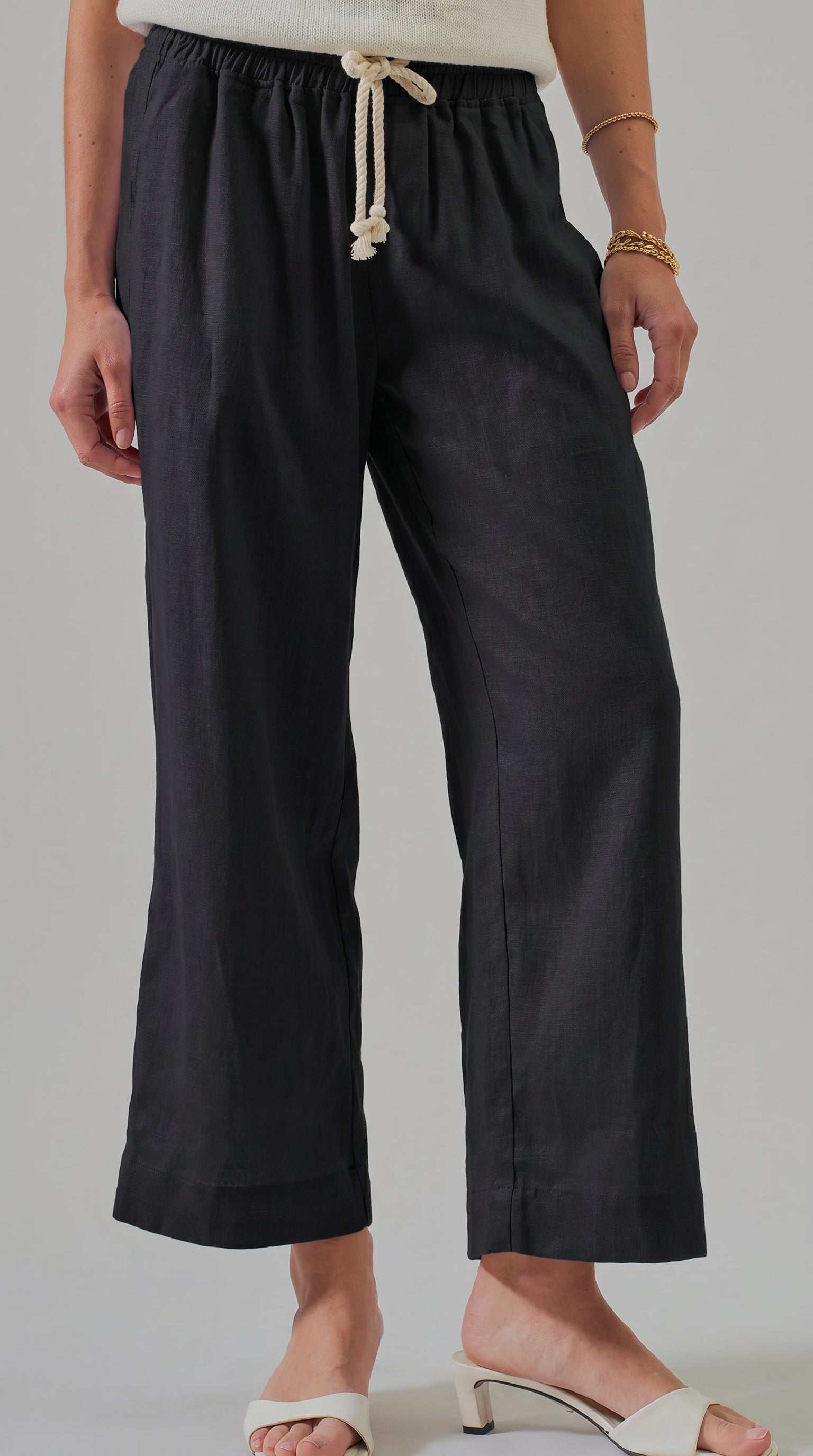 Linen Wide-Leg Drawstring Pants