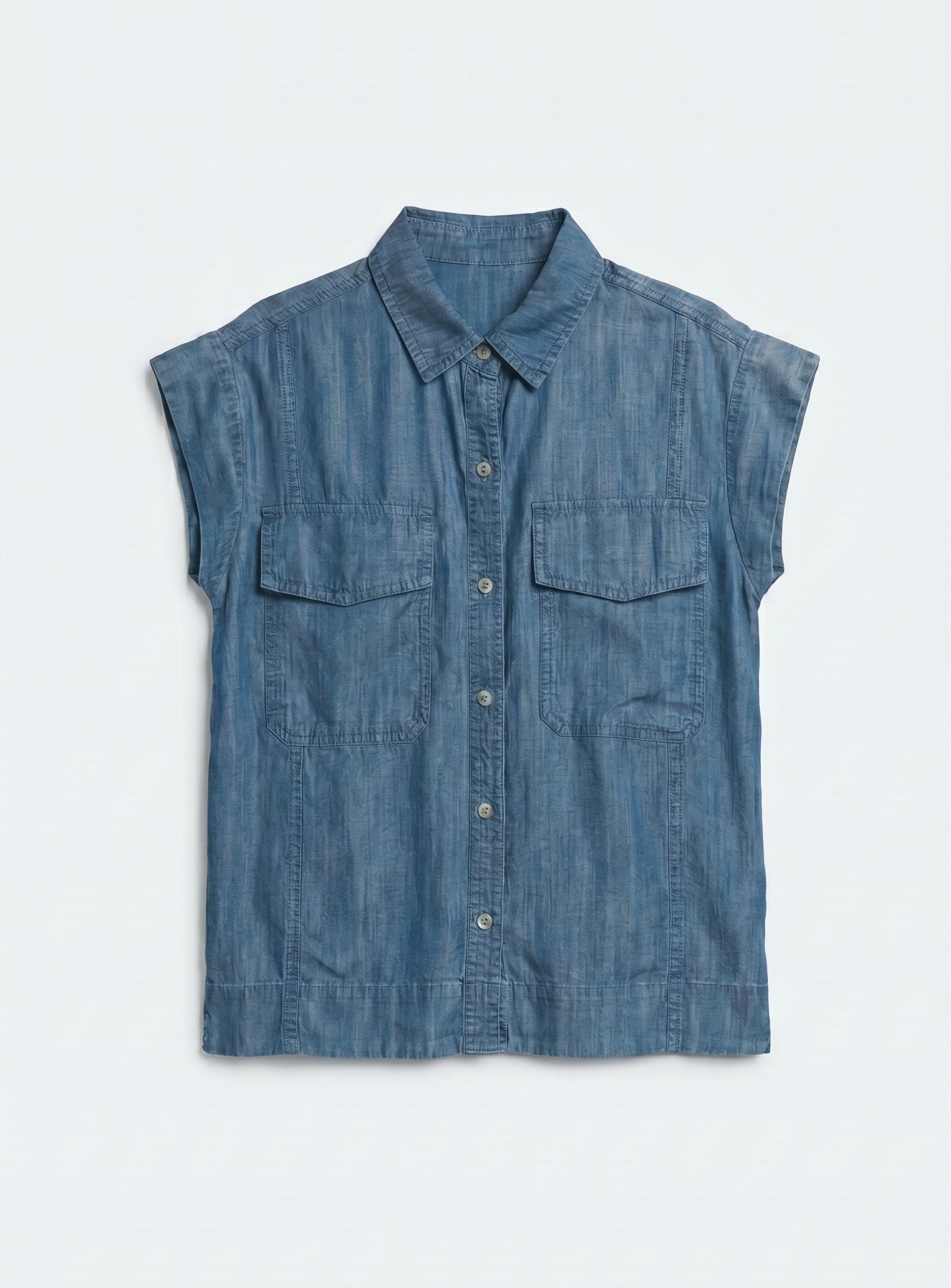 Sleeveless Tencel Denim Button-Front Shirt