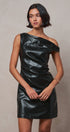 Faux Leather Asymmetric One-Shoulder Mini Dress in BLACK - Women's Dresses | Urban Daizy