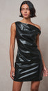 Faux Leather Asymmetric One-Shoulder Mini Dress in BLACK - Women's Dresses | Urban Daizy
